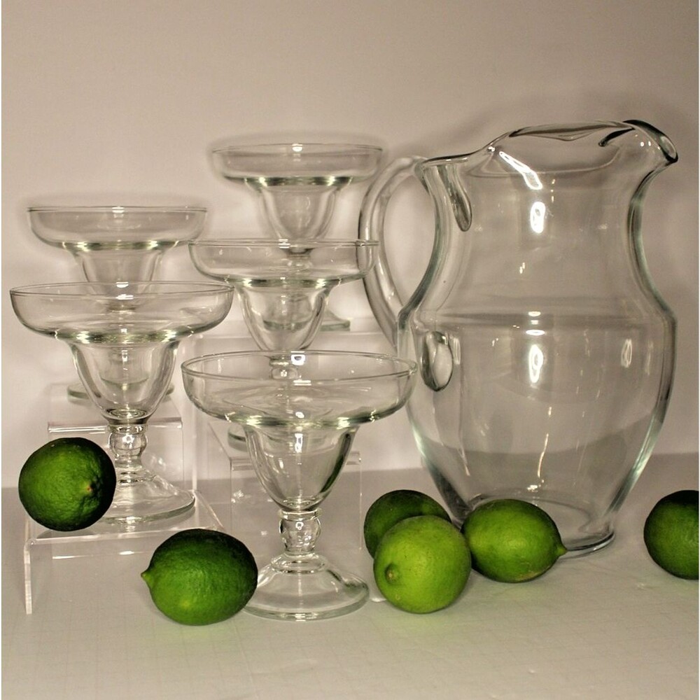 Clear Glass Margarita Glasses Set of 5 With Large Pitcher Cocktail Barware Set
